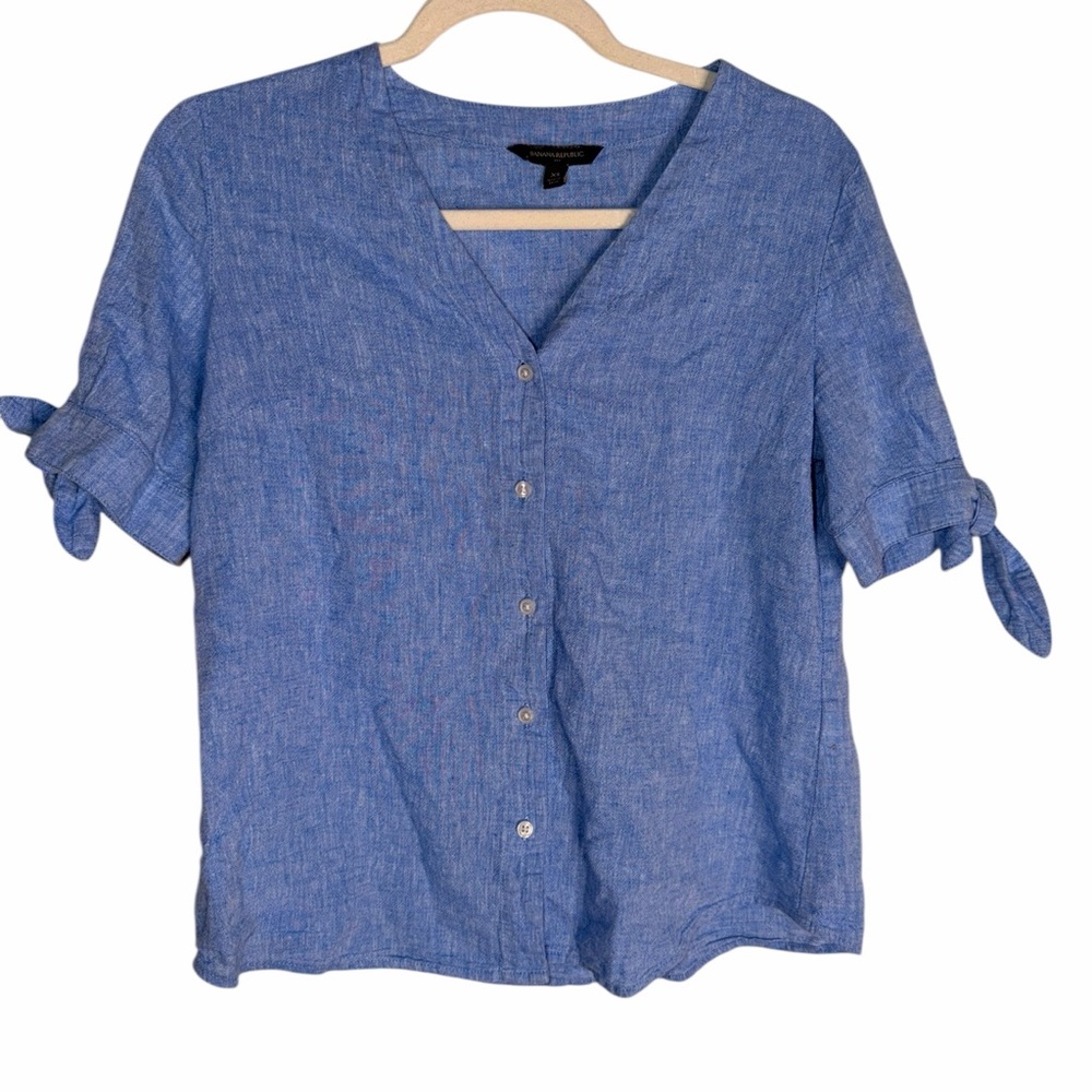 Banana Republic Blue Linen Blend Button-Down Shirt XS